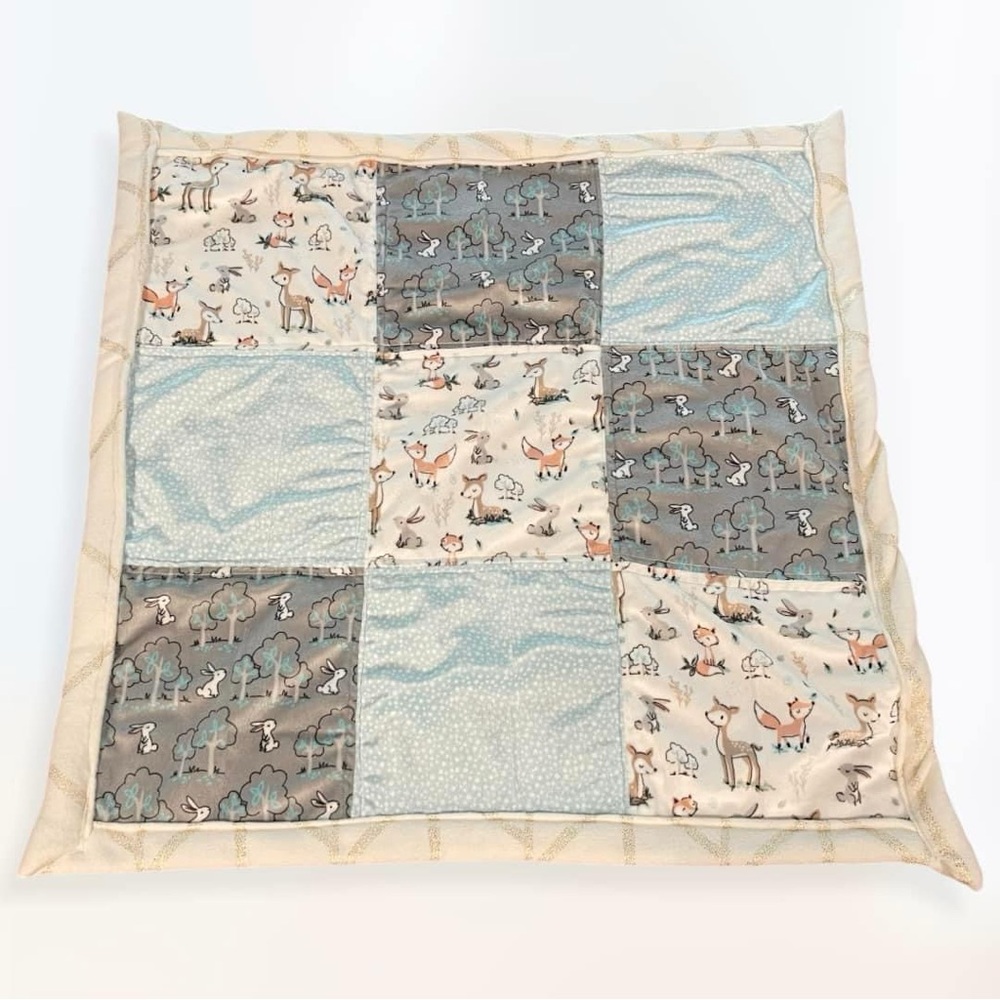 woodland animals baby minky fabric quilt - gender neutral or boy, home sewn!